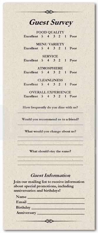 Restaurant Response Card | page 1