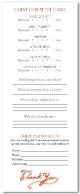 Restaurant Comment Card