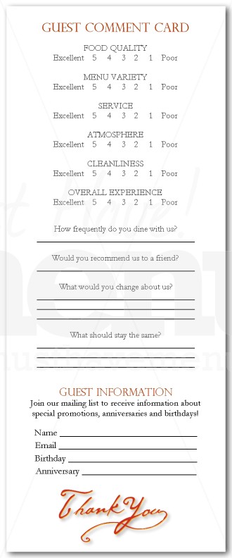Restaurant Comment Card | page 1