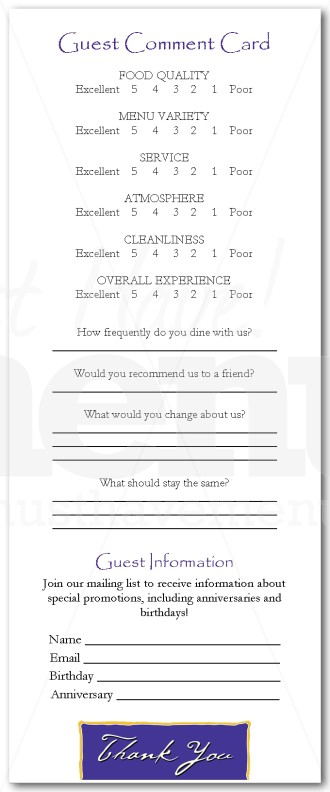 Guest Comment Card | page 1