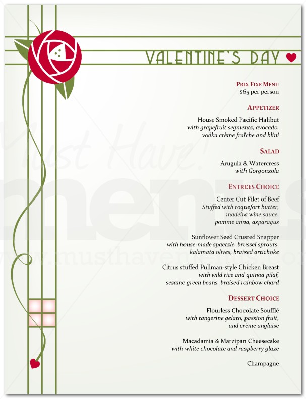 Restaurant Valentine's Menu | page 1