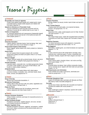 Pizza Shop Menu