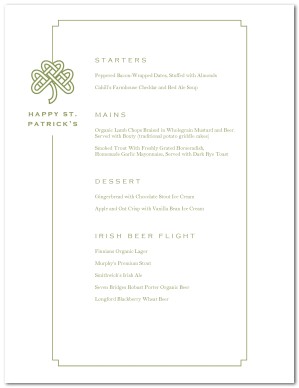 St Patricks Day Menu