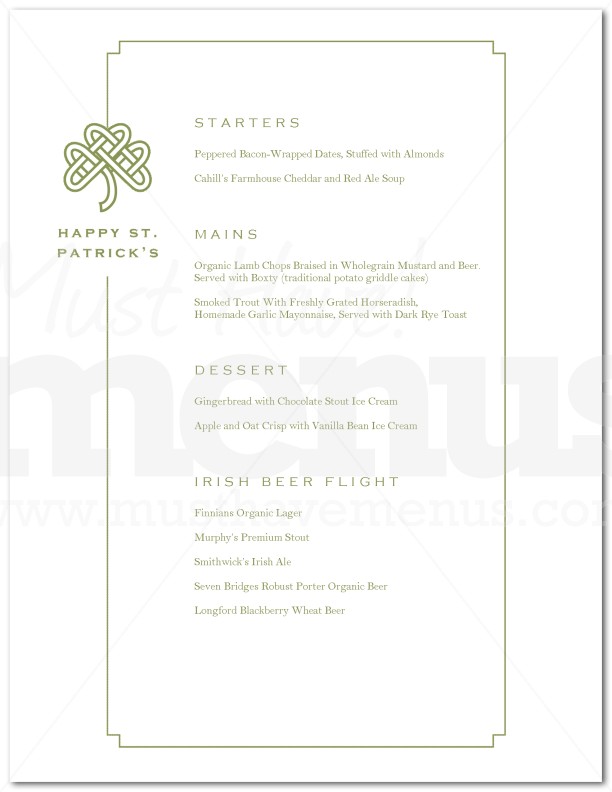 St Patricks Day Menu | page 1