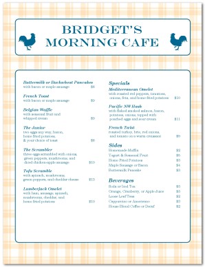 Menu for Breakfast