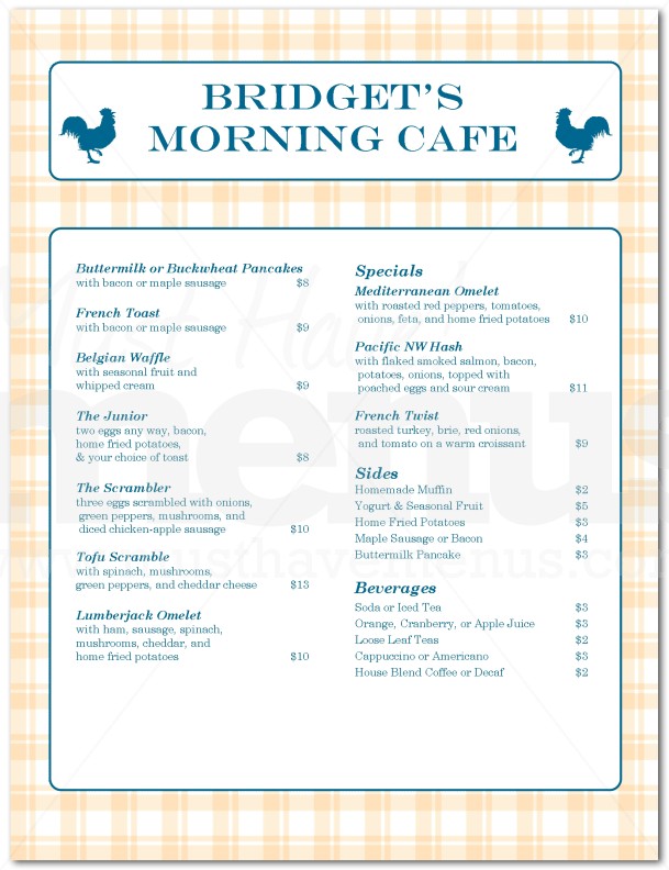Menu for Breakfast | page 1