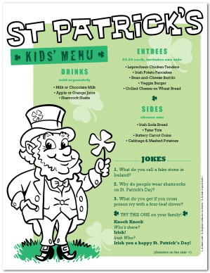 St Patricks Kids Menu