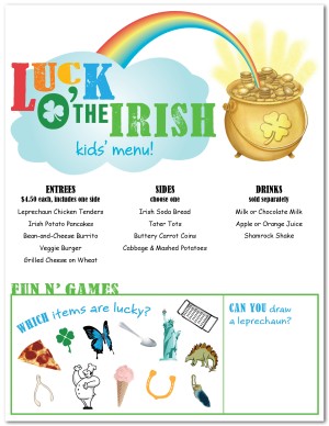 St Patricks Day Kids Menu