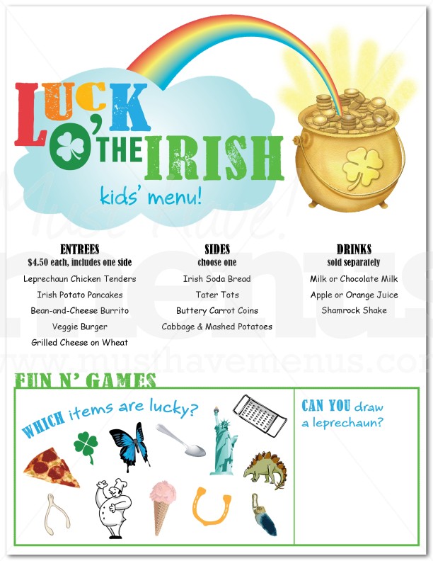St Patricks Day Kids Menu | page 1