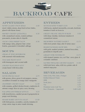 simple cafe menus