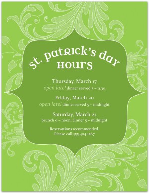 St Patricks Hours Flyer