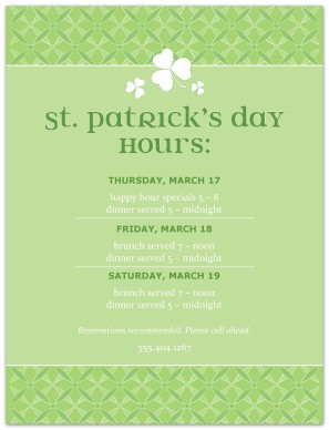 St Pattys Hours Flyer