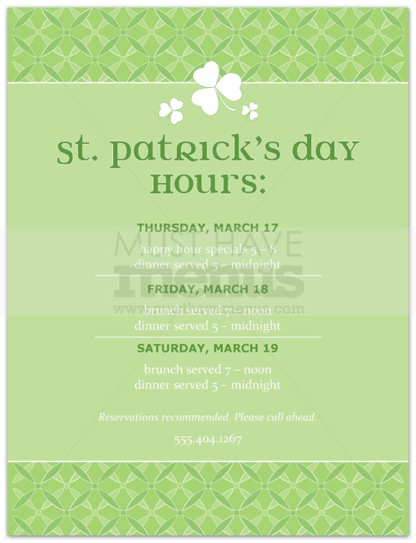 St Pattys Hours Flyer | page 1