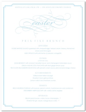 Menu for Easter Brunch