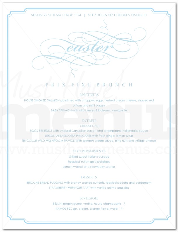 Menu for Easter Brunch | page 1