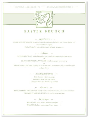 Brunch Menu for Easter