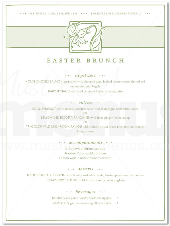 Brunch Menu for Easter | page 1