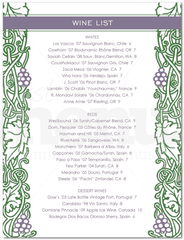 Red Wine List | page 1