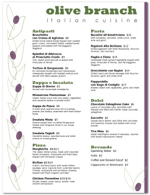 Italian Restaurant Menu