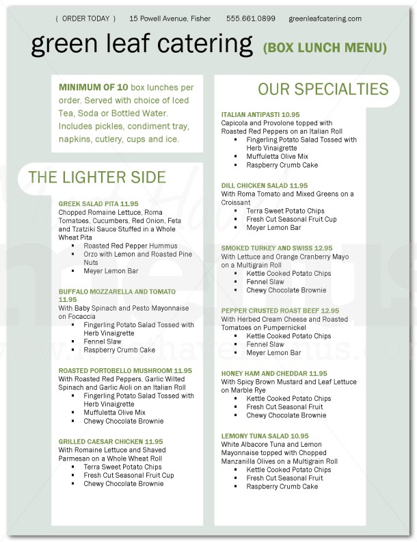 Catering Box Lunch Menu | page 1