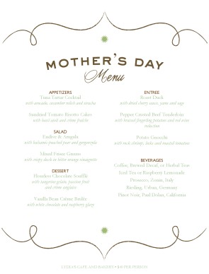 mothers day menu template