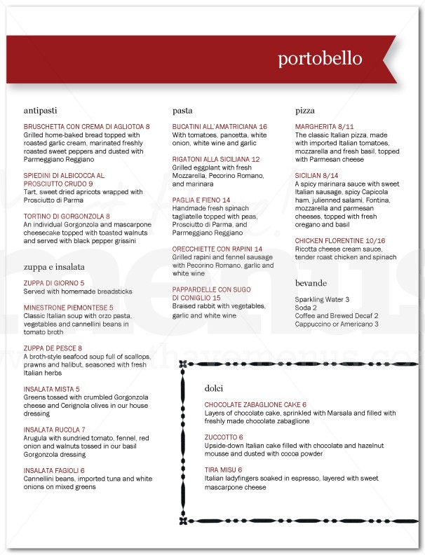 Italian Lunch Menu | page 1