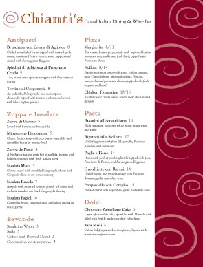 Italian Bistro Menu Italian Menus