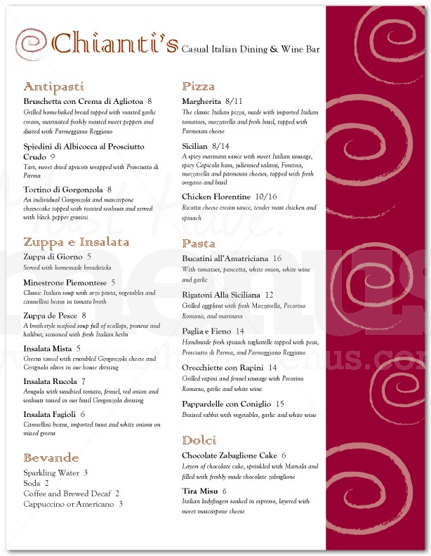 Italian Bistro Menu | page 1