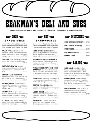 deli menu templates