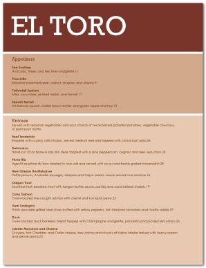 Fine Italian Dining Menu