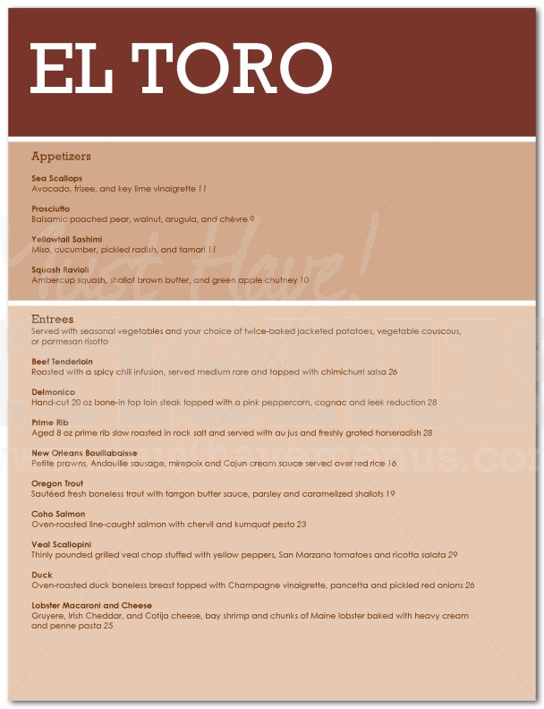 Fine Italian Dining Menu | page 1