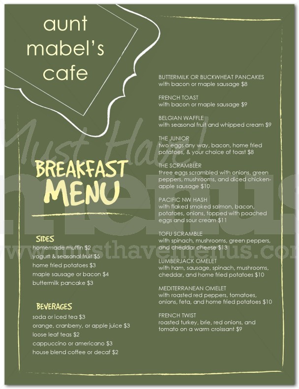 Menu of Breakfast | page 1