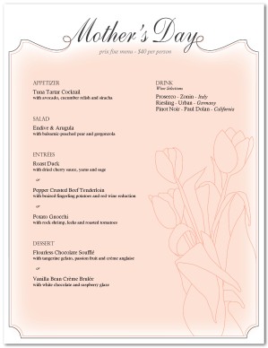 May Mothers Day Menu