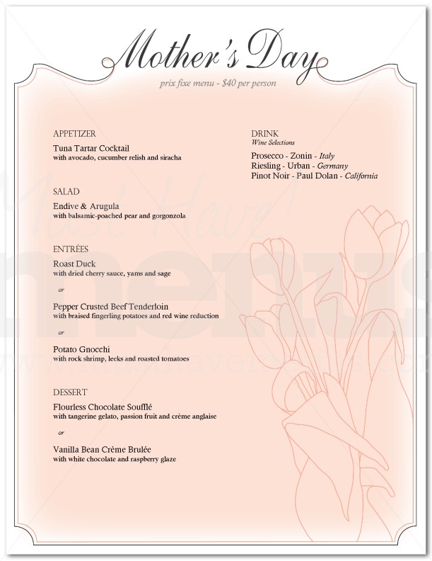 May Mothers Day Menu | page 1