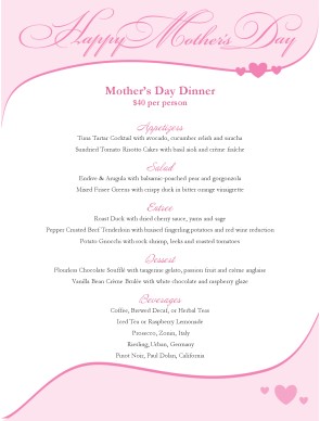 mothers day menu template
