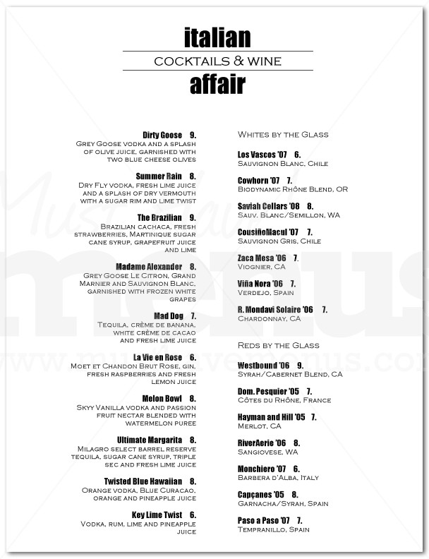 Menu for Bar | page 1