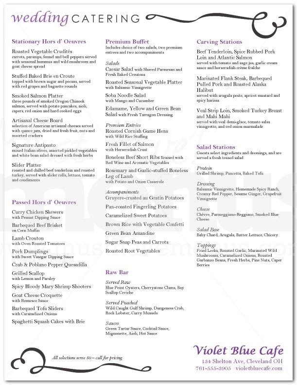 Sample Wedding Menu | page 1
