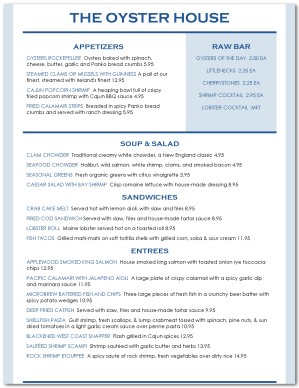 Oyster House Menu
