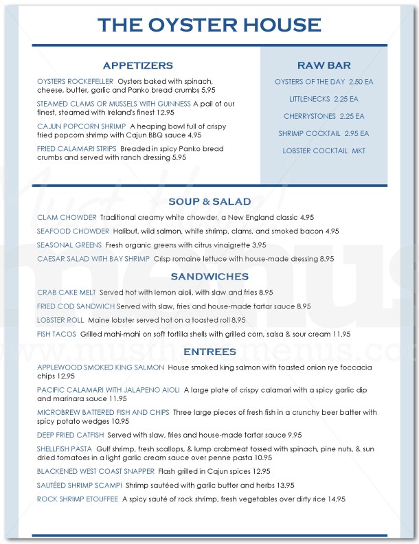 Oyster House Menu | page 1