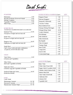 Sushi Bar Menu