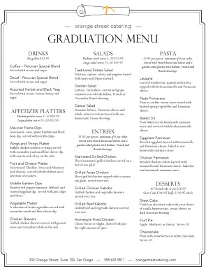 Customize Graduation Catering Menu