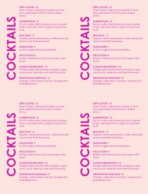 drinks menu templates