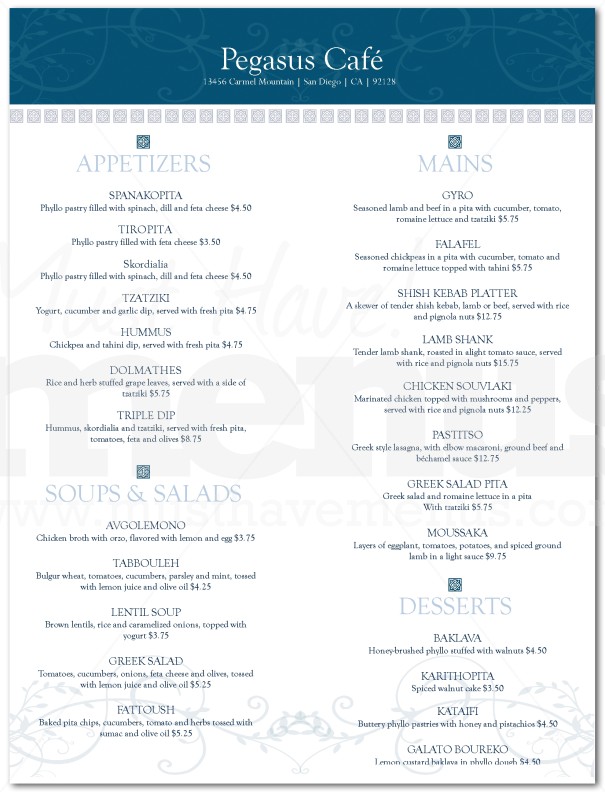 Greek Restaurant Menu | page 1