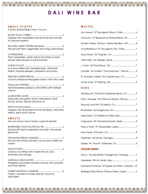 Wine Bar Menu