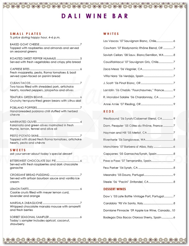 Wine Bar Menu | page 1