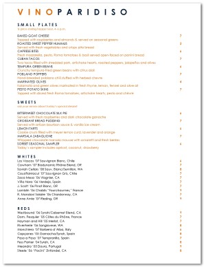 Wine Bar Bistro Menu