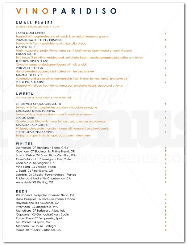 Wine Bar Bistro Menu | page 1