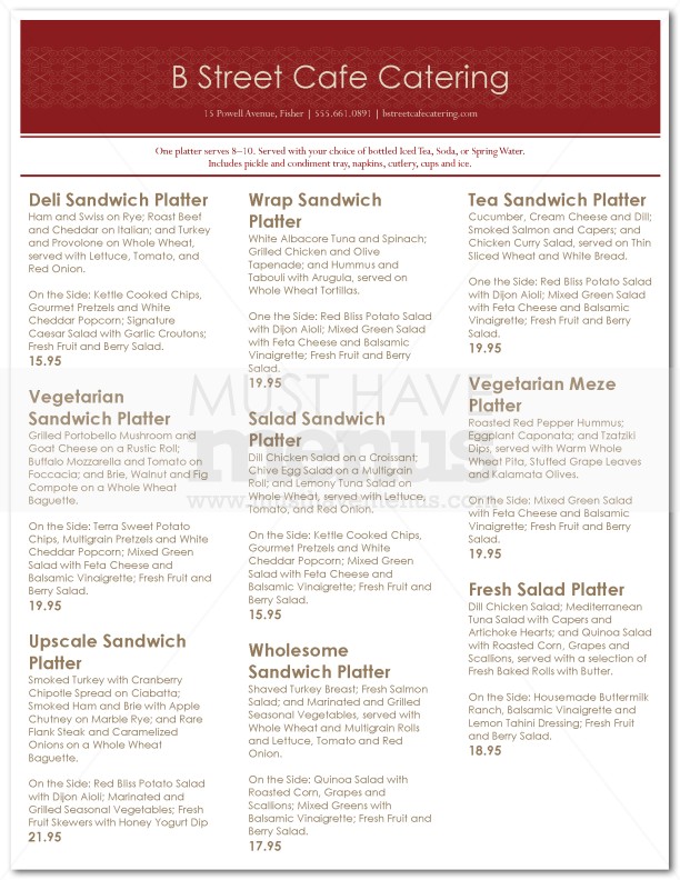 Catering Sandwich Platter Menu | page 1