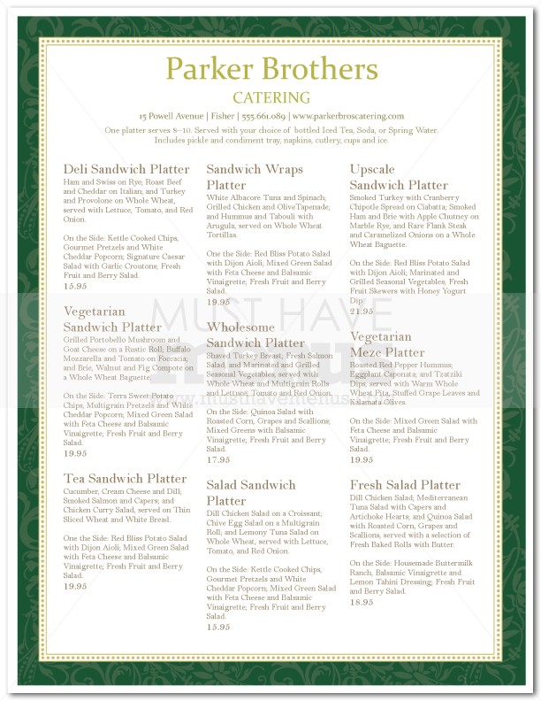 Catering Sandwich Tray Menu | page 1