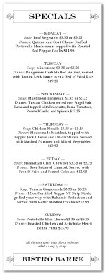 Spring Specials Menu